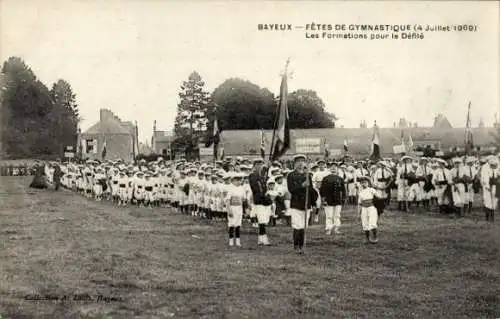 Ak Bayeux Calvados, Turnfest 1909, Formationen in Aufstellung