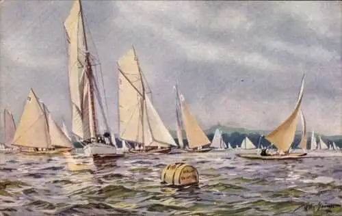 Künstler Ak Stöwer, Willy, See, Segelboote