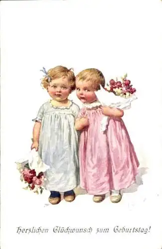 Ak Glückwunsch zum Geburtstag, Mädchen mit Blumen
