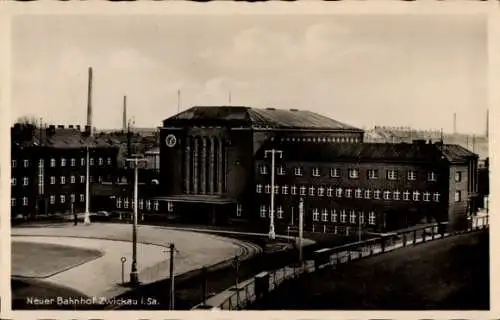 Ak Zwickau Sachsen, Blick auf den neuen Bahnhof, Außenansicht