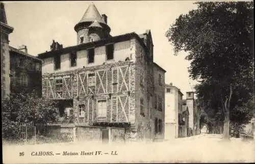 Ak Cahors Lot, Maison Henri IV,  Architektur, Straßenszene
