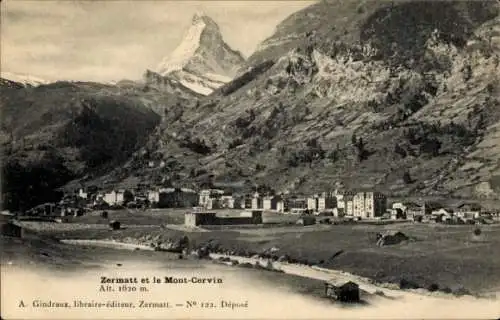 Ak Zermatt Kanton Wallis Schweiz,  Mont-Cervin, 1620m, Alpenlandschaft, Häuser, Fluss