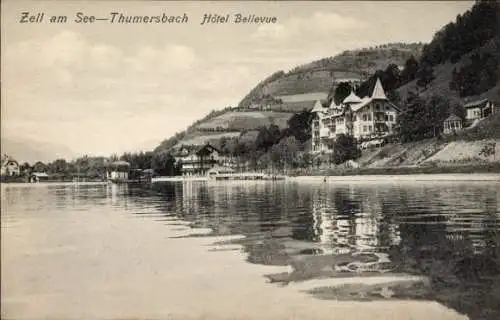Ak Thumersbach Zell am See in Salzburg, Hôtel Bellevue, Hügel, Berglandschaft, Wasser