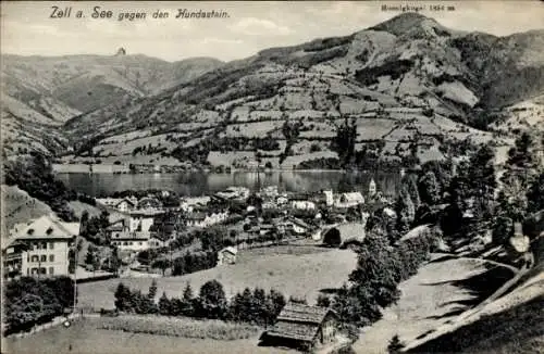 Ak Zell am See in Salzburg, Berglandschaft, See, Ort, Hundstein, hoher Berg