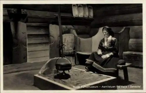 Ak Norwegen, Volksmuseum, Innenansicht