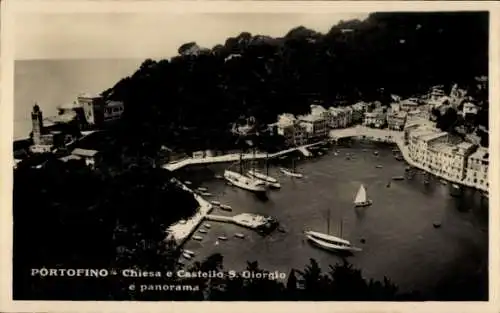 Ak Portofino Liguria, Blick auf  Chiesa e Castello S. Giorgio, Hafenansicht