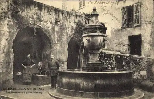 Ak Saint Paul du Var Alpes Maritimes, Brunnen