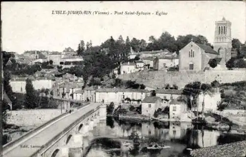 Ak L'Isle Jourdain Vienne, Pont Saint-Sylvain, Kirche
