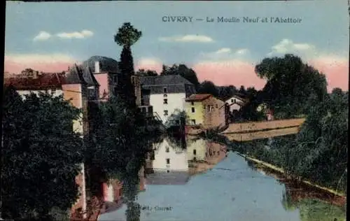 Ak Civray Vienne, Moulin Neuf, Abattoir, Häuser, Wasser, Sonnenuntergang