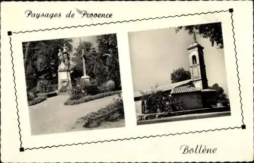 Ak Bollène Vaucluse, Zwei Ansichten, Denkmal, Kirche, Landschaft, Provence