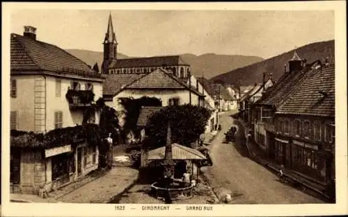 Ak Giromagny Schermenei Territoire de Belfort, Historisches Straßenbild, Kirche, Wasserstelle, Be