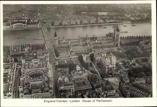 Sammelbild Zeppelin Weltfahrten, London England, House of Parliament, Luftbild, Club, Sanct Georg