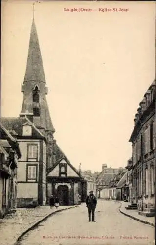 Ak L'Aigle Orne, Eglise St Jean,  Gebäude, Straße, schwarz-weiß Aufnahme