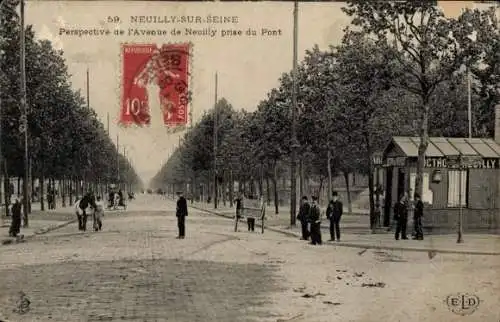 CPA Neuilly sur Seine Hauts de Seine, Perspective de l'Avenue de Neuilly prise du Pont