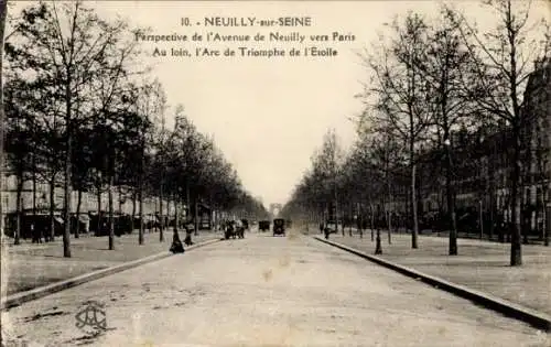 CPA Neuilly sur Seine Hauts de Seine, Avenue de Neuilly vers Paris, l'Arc de Triomphe de Étoile