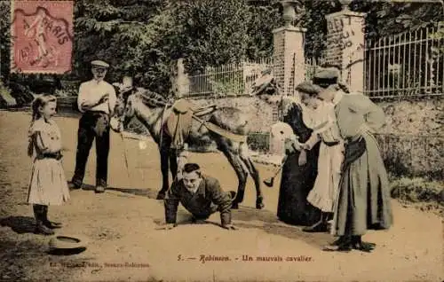 Ak Robinson Hauts de Seine, Reiter vom Esel gestürzt