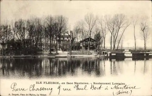 Ak Nanterre Hauts de Seine, Restaurant Lemaire, Ilse Fleurie, ruhige Landschaft, Wasser, Bäume
