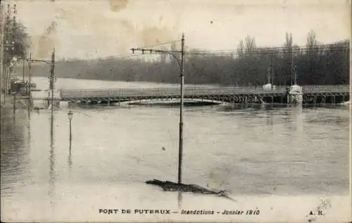 Ak Puteaux Hauts de Seine, Ponte, Hochwasser, Januar 1910,  Fotografie