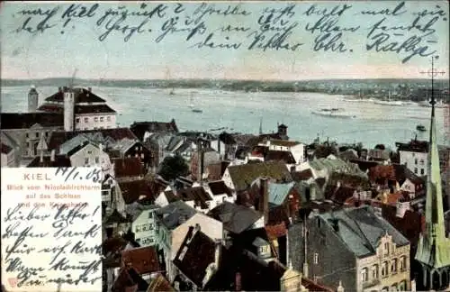 Ak Kiel, Blick vom Nicolaikirchturm auf das Schloss, Stadtansicht, 