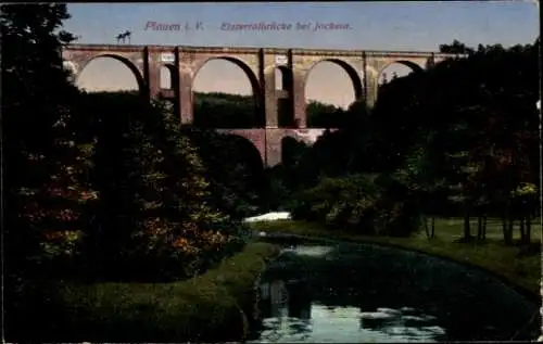 Ak Plauen im Vogtland, Elstertalbrücke bei Jocketa, Aue, Vogtl., schöne Landschaft, Fluss