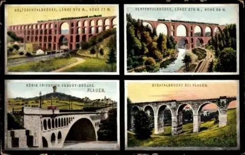 Ak Plauen im Vogtland, Brückenansichten, Goltzschtalbrücke, Elstertalbrücke, König Friedrich Augu
