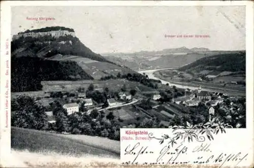 Ak Königstein an der Elbe Sächsische Schweiz, Festung  Grosser und kleiner Bärenstein, s/w Foto