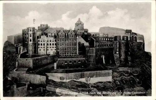 Ak Heidelberg am Neckar, Heidelberger Schloss, nach der Zerstörung, Sicht von Norden, postale Abb
