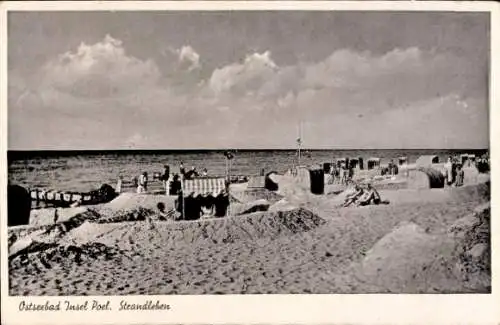 Ak Insel Poel Mecklenburg, Strandansicht, Strandkörbe, sonnige Wolken, Meer