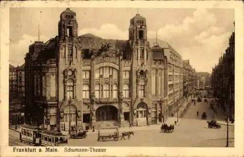 Ak Frankfurt am Main, Schumann-Theater, Straßenansicht,  Architektur, alte Straßenbahn