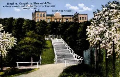 Ak Werder an der Havel, Hotel Bismarckhöhe, schöne Aussicht, Treppen, Bäume