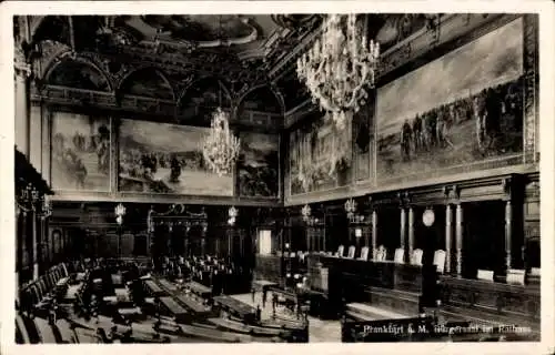 Ak Frankfurt am Main, Rathaus, elegante Wandgemälde,  Atmosphäre, Sitzungssaal