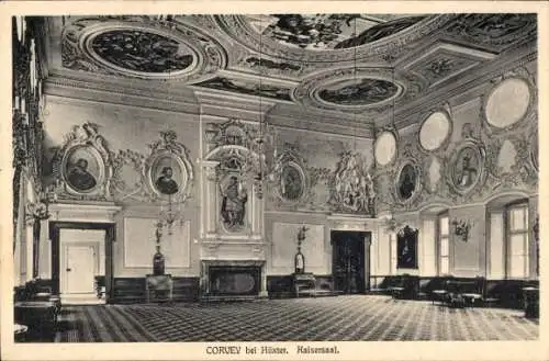 Ak Höxter an der Weser, Kaisersaal, prächtige Wandverzierung, Portraits,  Atmosphäre