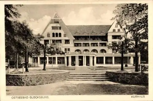 Ak Glücksburg an der Ostsee, Kurhaus, Ostseebad  Architektur, Bäume, Sommer