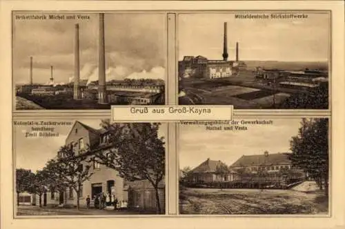 Ak Großkayna Braunsbedra Saalekreis, Brikettfabrik, Stickstoffwerke, Kolonialwarenhandlung