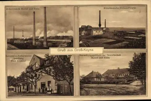 Ak Großkayna Braunsbedra Saalekreis, Brikettfabrik, Stickstoffwerke, Kolonialwarenhandlung