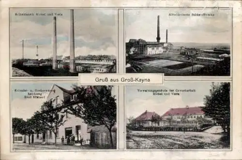 Ak Großkayna Braunsbedra Saalekreis, Brikettfabrik, Stickstoffwerke, Kolonialwarenhandlung