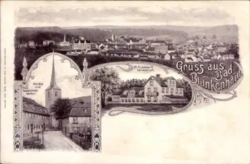 Ak Bad Blankenhain in Thüringen, Panorama, Kirche, Superintendentur, Dr. Friedmanns Sanatorium