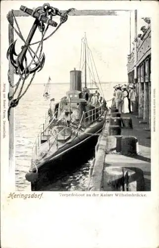 Ak Heringsdorf, Torpedoboot, Kaiser-Wilhelmbrücke