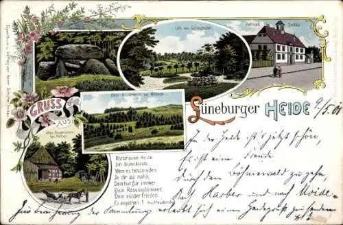 Litho Soltau in der Lüneburger Heide, Rathaus, Sieben Steinhäuser, Lith b. Fallingbostel, Gedicht