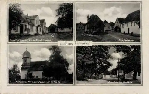 Ak Thüsdorf Eckartsberga, Gasthof zur Linde, Dorfstraße, Schule, Kirche, Kriegerdenkmal