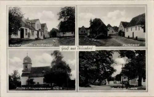 Ak Thüsdorf Eckartsberga, Gasthof zur Linde, Dorfstraße, Schule, Kirche, Kriegerdenkmal