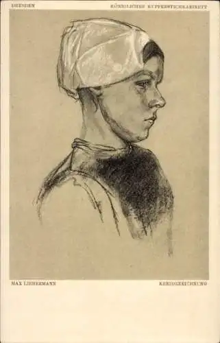 Künstler Ak Liebermann, Max, Junge Frau, Portrait, Kreidezeichnung