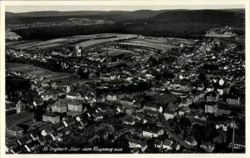 Ak Schüren St. Ingbert im Saarland, Luftaufnahme von Saar, vom Flugzeug aus