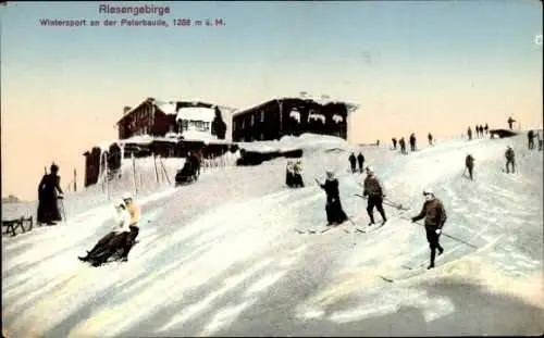 Ak Spindleruv Mlýn Spindlermühle Riesengebirge Region Königgrätz, Peterbaude, Wintersport, Ski