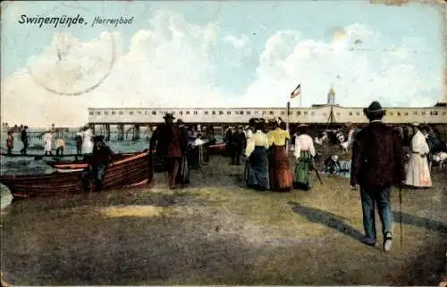 Ak Świnoujście Swinemünde Pommern, Herrenbad, Strand