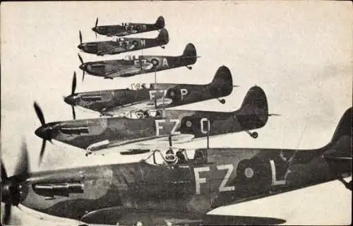 Ak Britische Kampfflugzeuge, Supermarine Spitfire, Jagdflugzeug, FZ-L, FZ-O, FZ-P, FZ-A, FZ-H, FZ-B