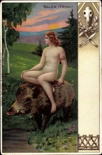 Litho Baldr auf einem Wildschwein, Altgermanische Götter, Froh