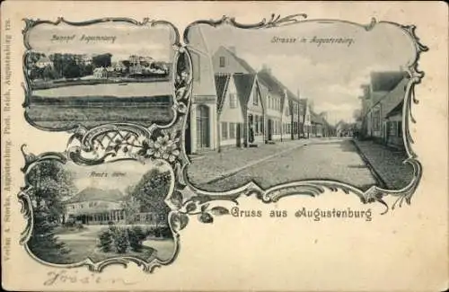 Ak Augustenborg Augustenburg Sønderborg Sönderborg Dänemark, Bahnhof, Straßenpartie, Frost's Hotel