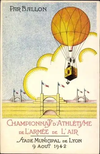 Künstler Ak Championnats d'Athlétisme de l'Armée de l'Air 1942, Stade Municipal de Lyon Rhône