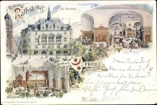 Litho Halle an der Saale, Restaurant Ratskeller, Innenansicht, Bier-Lokal